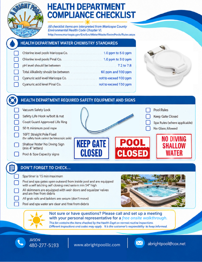 Commercial pool health department compliance checklist